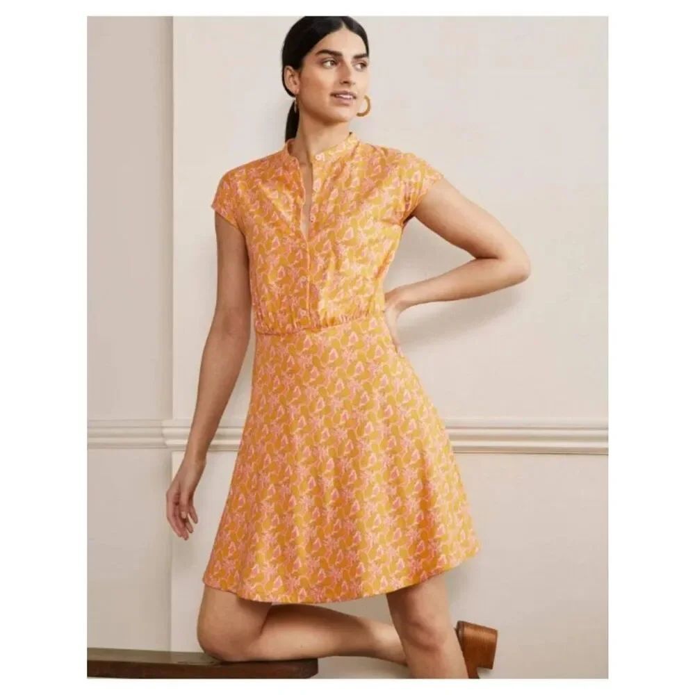 Boden Womens Dress EU 40 US 10 Yellow Pineapple Flippy Jersey Mini D0259 NWT